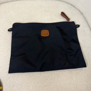 Bric's Black Toiletry Pouch with Brown Leather Detail